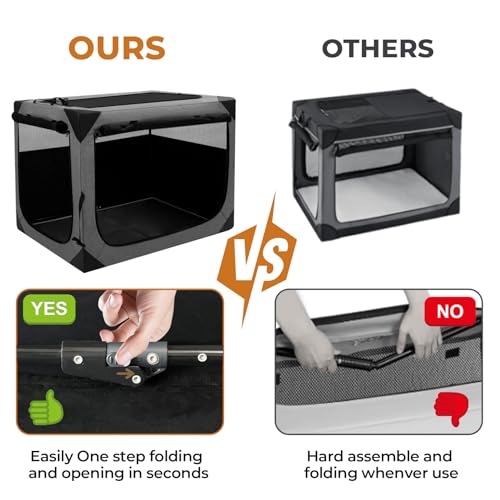 Nottia Dog Crate, Collapsible Soft Travel Crate for Large Dogs (3 Year Warranty), Indoor & Outdoor Portable Pet Kennel with Chew-Proof Mesh Window (Dark Gray, 36" L x 25" W x 25" H) - color: Dark Gray, size: 36.0"L x 25.0"W x 25.0"H