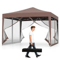 Tangkula 10x10 Ft Pop Up Canopy with Netting, Easy Up Outdoor Tent with Mesh Sidewalls, Carrying Bag, Adjustable Height, Portable Canopy Tent for Parties Events Camping Travel - color: Brown