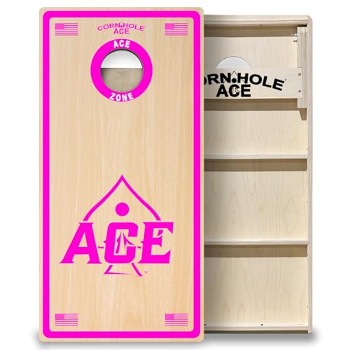 CornholeAce ACE PRO Professional Cornhole Boards - No Bounce! Triple Wide Legs, 3/4" Baltic Birch Plywood, Handles, Regulation Size (4x2ft), Tournament Style, Made in USA - color: Pink