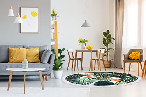 Benefeet Sox Beach Towel Large Round Mandala Pool Towels Tassels Microfiber Quick Dry Beach Blanket Throw Bohemian Roundie Swim Pool Circle Towel, 59 Inches - color: Tropical Palm Tree Leaf Flowers, Green
