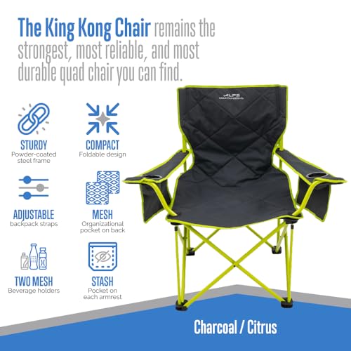 ALPS Mountaineering King Kong Camping Chairs for Adults with Mesh Cup Holders and Pockets, Built Durable and Reliable with Compact Foldable Steel Frame - color: Charcoal/Citrus - New