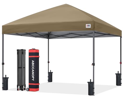 ABCCANOPY 10x10 Pop Up Canopy Tent, Easy Setup Instant Shelter with Wheeled Bag, Heavy Duty Outdoor Canopy for Beach, Market, Backyard, UV Protection, Outdoor Weather Protection (Khaki, 10x10) - color: Khaki, size: 10x10
