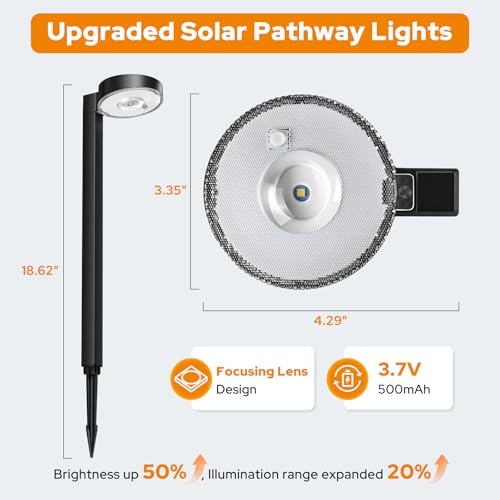 APONUO Solar Pathway Lights Outdoor, 3 Color Temperatures Selectable CCT, Focused Ground Spot Lens, Brighter Up to 12 Hrs IP65 Waterproof Path Lights for Walkway Driveway Yard Garden, Black, 12 Pack - color: Black, size: 12 Pack