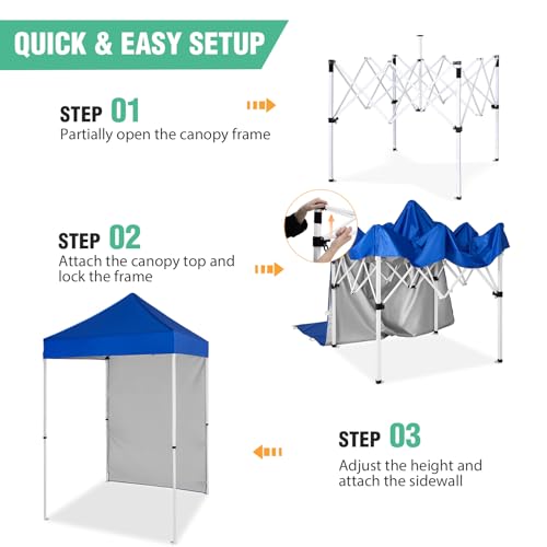 5x5 Pop Up Canopy Tent with One Sidewall, Instant Portable Beach Canopy, Outdoor Tent with Carry Bag for Camping, Sports, Tailgating, Events, Blue - color: Blue, size: With One Wall