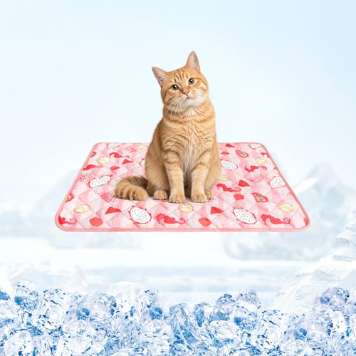 Dog Cooling Mat,15.5" x 19.5"Thicken Self-Cooling Mat for Dog&Cat,Internal Waterproof & Endothermic,Washable Pet Ice Cool Pad Blanket,Pet Sleeping Pad for Indoor Outdoor in Summer, Non-Toxic, Pink S - color: Pink Seahorse, size: Small 15.5IN x 19.5IN