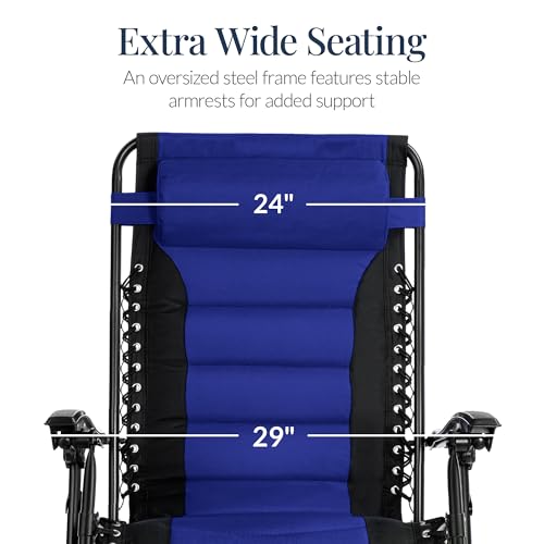 Best Choice Products Oversized Padded Zero Gravity Chair, Folding Outdoor Patio Recliner, XL Anti Gravity Lounger for Backyard w/Headrest, Cup Holder, Side Tray, Polyester Mesh - Blue - color: Black/Blue