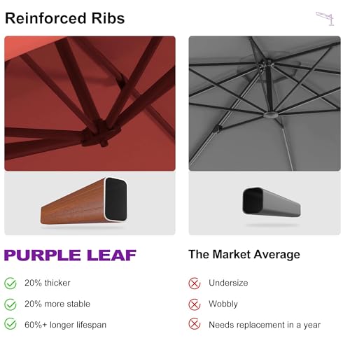 PURPLE LEAF Large 11ft Brick Red Cantilever Umbrella with Base, Windproof and UV Resistant - color: Brick Red, size: 11 Feet, style: Base Included