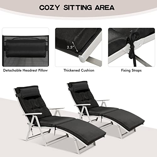 Giantex Chaise Lounge Chair for Outside, Pool Folding Reclining Beach Chair W/Removable Cushion&Headrest Pillow, Outdoor Lounge Chaise w/ 7 Backrest Positions, Portable Patio Lounger (1, Black) - color: Black