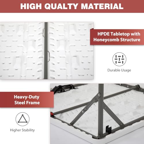 PayLessHere 34" Folding Tables Plastic Folding Card Table Half Portable Foldable Table for for Parties Wedding BBQ Camping, White - color: White, size: 34"