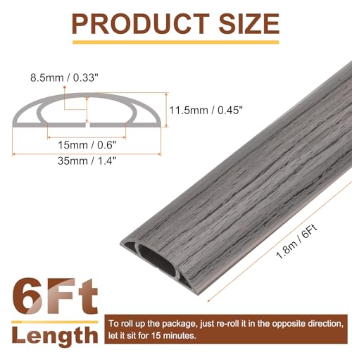 HARFINGTON 6ft Cord Cover Floor W0.6 x H0.33 Inner Channel PVC Hide Extension Cable Floor Wire Hider Wire Covers Protector for Prevent Cable Trips Cables Management, Dark Grey - color: Dark Grey, size: 6ft