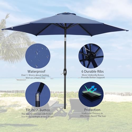 HYD-Parts 9FT Patio Umbrella Outdoor Table Umbrella,Market Umbrella with Push Button Tilt and Crank for Garden, Lawn, Deck, Backyard & Pool, No Base (Navy Blue) - color: Navy Blue, size: Umbrella Only