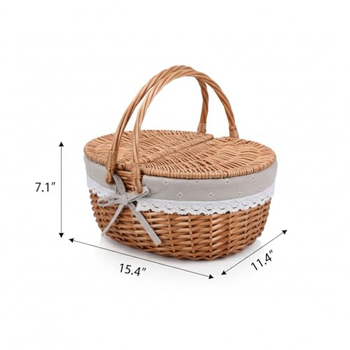 Wicker Picnic Basket with Lid and Handle Sturdy Woven Body with Washable Lining,Little Flowers - color: Little Flowers
