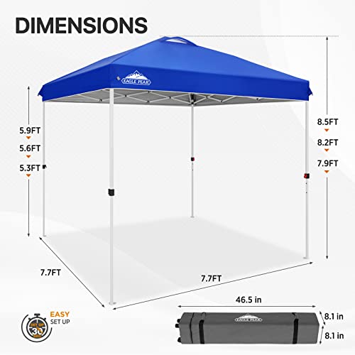 EAGLE PEAK Pop Up Canopy Tent with Wheeled Carry Bag, 8 Stakes, 4 Ropes, Easy Set Up Tent Canopy, 8x8 ft, Blue - color: Blue, size: 8x8