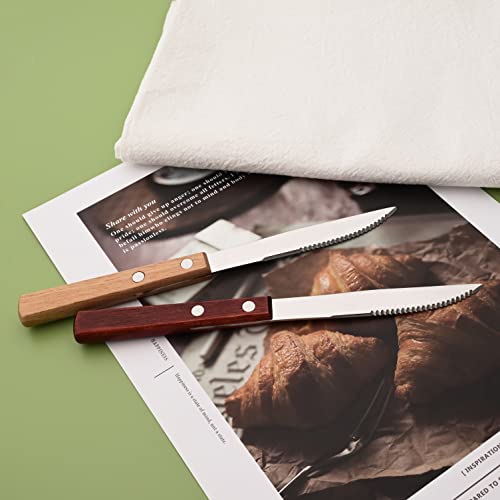 Dinner Knives Set of 8-8.15 inches Wooden Serrated Knives - 304 Stainless Steel Flatware with Square Wood Handle, Mirror Polished - size: Pack of 8