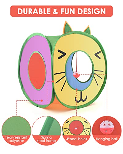 Bissap Pop Up Cat Cube, Collapsible Cat Hideouts Play House Peek Too Cat Cave Tent with 3 Holes for Indoor Outdoor Kittens Cats Puppies Rabbits Hideaway Bed Toy