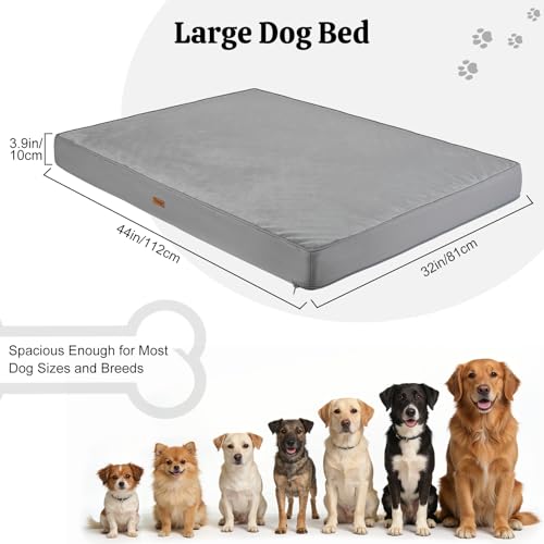 Orthopedic Dog Bed, 44" x 32" Dog Beds Large Sized, Waterproof Pet Mat, Big Pet Mattress Pad with Removable Washable Soft Plush Cover, Egg Crate Foam, Anti-Slip Bottom, Grey - color: Grey, size: 44" x 32"