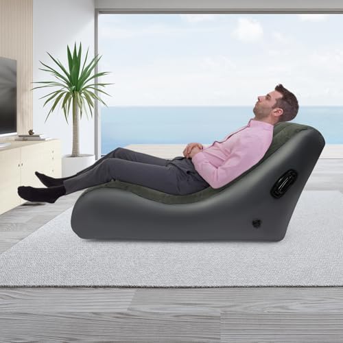 Chaise Lounger Inflatable Sofa Air Chair with Automatic Air Pump Portable Leisure S-Shaped Lounger for Indoor Living Room Bedroom, Outdoor Folding Blow Up Bed Backyard Garden Beach
