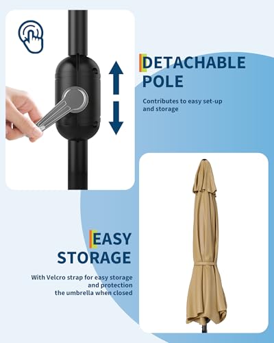 GarveeLife Outdoor Patio Umbrella, Table Market Umbrella with Push Button Tilt and Crank, 8 Sturdy Ribs UV Protection Waterproof for Garden, Deck, Backyard, Pool - color: Light Tan(No Tilt and Crank), size: 7.5FT