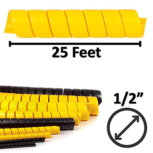 Electriduct 1/2 Inch Heavy Duty Spiral Wrap HDPE Flexible Plastic Cable Sleeve Hose Protector 25 Feet - Yellow - color: Yellow, size: 0.5 in - 25 ft