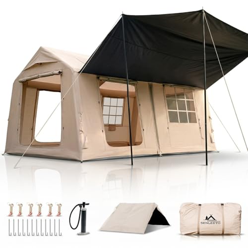 SENLEETO Inflatable Tents for Camping, Large Inflatable Camping Tent with Hand Pump, Easy Setup Tents for 4-6 People, Portable Glamping Tent - size: 157.5 inch*118.1 inch*86.6 inch/10-12 People