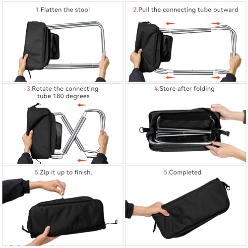Camping Stool with Shoulder Strap,Ultralight Collapsible Handbag Style Stool,Pocket Portable Chair for Camping Travel Fishing Hiking Beach Backpacking Gardening Picnics-XL(Black) - color: Black, size: X-Large