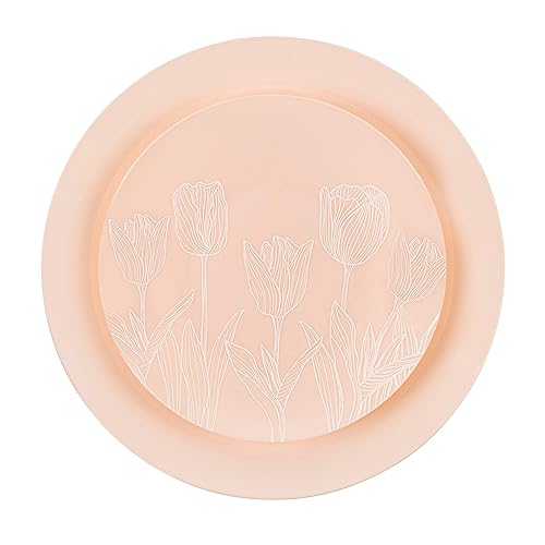 PLASTICPRO 32 Pack Elegant Disposable Plastic Plates Combo Set Includes 16 Dinner Plates and 16 Salad Plates Heavy Duty Fancy Party Plates Pink and White Tulip Design - color: Pink & White Tulip Design