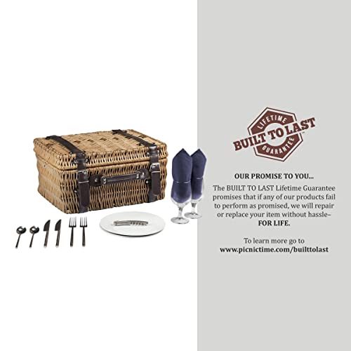 PICNIC TIME Disney Beauty and the Beast Champion Wicker Picnic Basket for 2 with Deluxe Cutlery Service Kit, Large Suitcase Style Picnic Set with Leatherette Handle, (Navy Blue) - color: Disney Princess the Beauty & the Beast - Navy Blue
