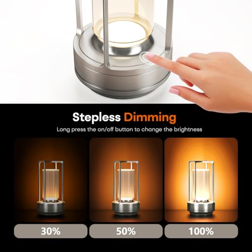 Portable Metal Table Lamp for Indoor/Outdoor ,Rechargeable Cordless LED Lamp, 3-Colour Infinitely Dimming Battery Powered Small Desk Lamp, Restaurant/Bedroom/Bar/Coffee/Camping Light (Sliver Set of 2) - color: Sliver Set of 2