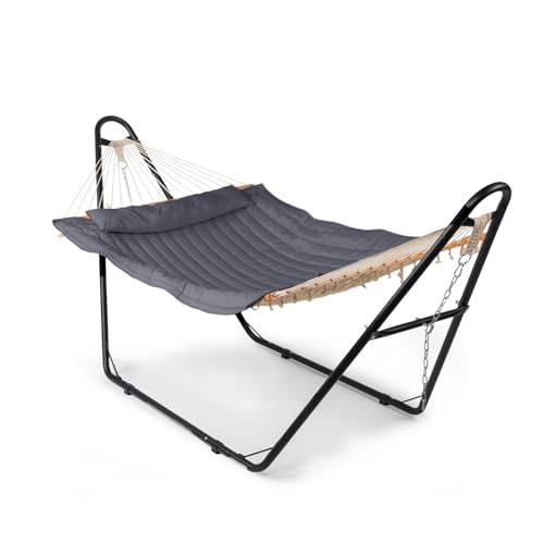 ONCLOUD Hammock with Stand, Double-Barrel Hammock with Hammock Bed, Heavy Duty Adjustable Hammock Set for Outdoors, Patio, Yard, Garden, 550 LBS (Gray) - color: Grey