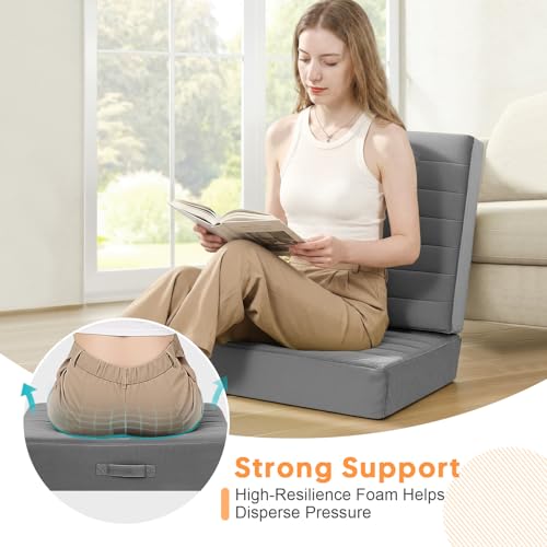MeMoreCool Square Floor Pillow for Adults and Kids, Large Meditation Cushion with Thick Foam and Washable Tufted Cover, 24-Inch Grey Seat for Sitting and Yoga - color: Light Grey, size: 24 Inch