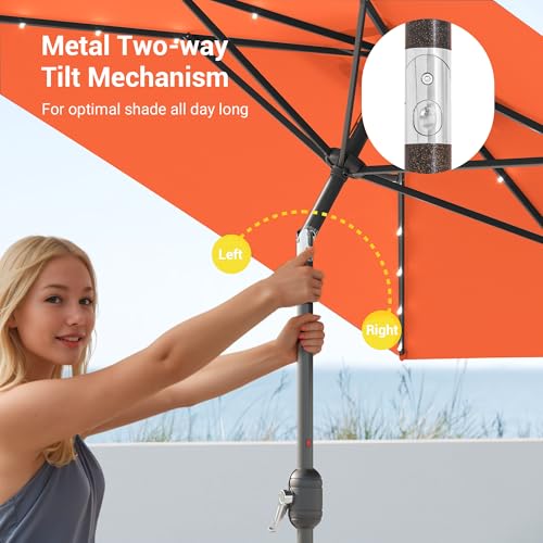 Rectangle Patio Umbrella with Solar Lights, 10 x 6.5ft Rectangular Outdoor Umbrella Table Market Patio Umbrella with Push Button Tilt and Crank for Garden, Deck, Backyard, Pool - color: Orange