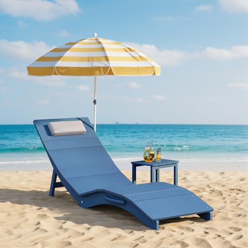 Stoog Folding Pool Lounge Chair, HIPS Outdoor Anti-Floating Recliner with Headrest, Pool Chairs for Hotel, Beach & Sun Decks, Blue - color: Blue