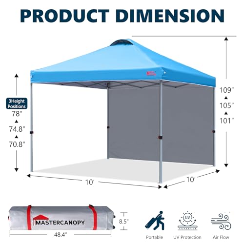 MASTERCANOPY Durable Pop-up Canopy Tent with 1 Sidewall (10'x10',Sky Blue) - color: Sky Blue, size: 10x10