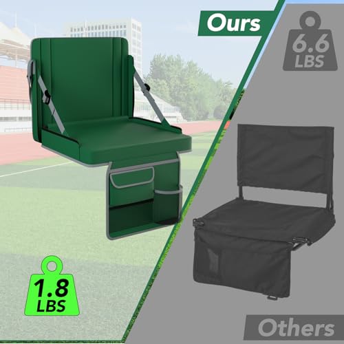 Stadium Seats with Back Support 1PACK Adjustable Bleacher Chairs with Back and Cushion Bleacher Seat with Cup Holder, Carry Handle & Shoulder Strap for Outdoor Sports Events, Picnics - color: Green-1pc-large