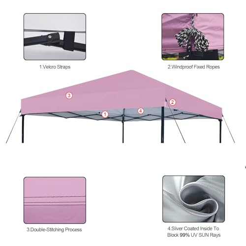 Joramoy 10×10 Canopy Replacement Top Only, Waterproof Pop Up Canopy Tent Top Cover with Ropes, Instant Canopy Top Sunshade Sliver Coated for Outdoor Garden Patio Camping (PinkPurple) - color: Silver-coated PinkPurple, size: 118"×118" Top Only(301×301cm）
