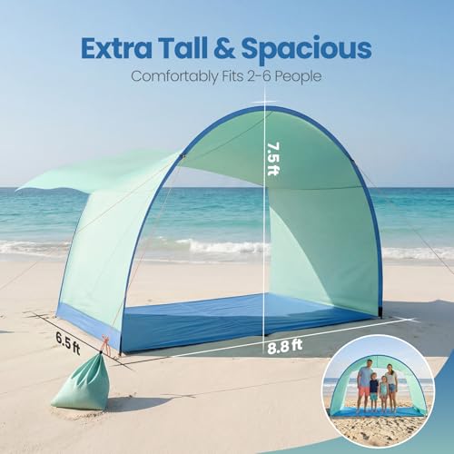 Beach Shelter, Wind-Powered Beach Tent Sun Shelter with UPF50+ UV Protection, Lightweight & Portable Easy Setup Beach Canopy Sun Shade Tent for Family Outdoor Beach Camping & Picnic - color: Fresh Green