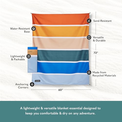 Nomadix Festival Blanket - Perfect for Picnics, Camping, & Lawn Seating - Plush Top & Water Resistant Base - Made with Post Consumer Recycled Materials - Stripes Retro - 60x72 in - color: Stripes Retro