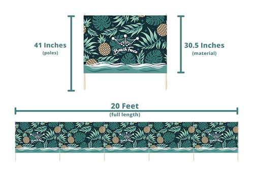 Premium 20 ft Beach Windscreen, Privacy Screen, Wind Blocker - Pineapple Oasis, Free Rubber Mallet and Carry Bag Included - color: Pineapple Oasis