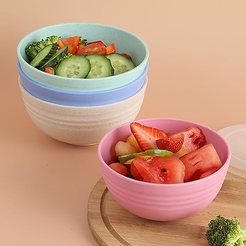 Unbreakable Cereal Bowls 24 OZ Reusable Wheat Straw Bowl Set of 4, Microwave & Dishwasher Safe, BPA Free Dinner Bowls for Rice Noodle Snack Salad Fruit, Lightweight Soup Bowls - color: Multicolour