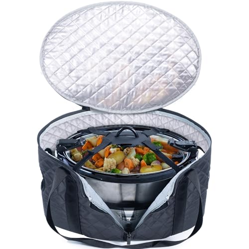 BAGSPRITE Slow Cooker Carrying Case Compatible with 6-8 Quart Crockpot Carrier for Hot Food and Hamlton Beach Slow Cooker Tote with Lid Fastener for Crock-pot Dust Cover Applicances - color: Black