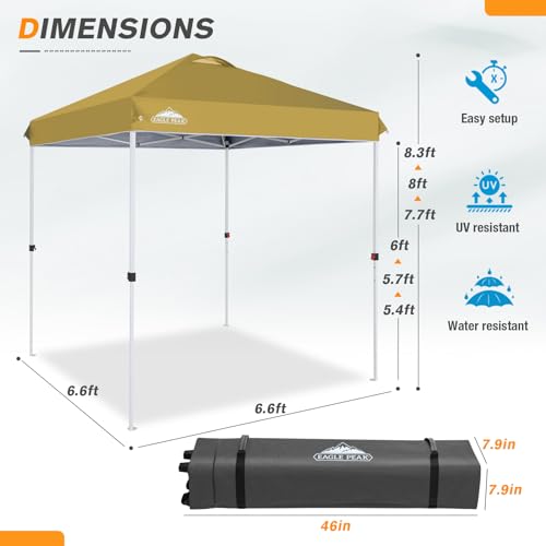 EAGLE PEAK Pop Up Canopy Tent with Wheeled Carry Bag, 8 Stakes, 4 Ropes, Easy Set Up Tent Canopy, 6.6x6.6 ft, Beige - color: Beige, size: 6.6x6.6