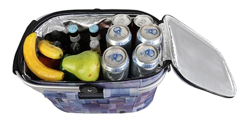 ALLCAMP Picnic Basket - Insulated Cooler, Thickening Foldable Picnic Basket with Removable Baskets & Sewn-in Frame, Basket for House Warming Gifts New Home(Purple Pattern) - color: Purple Pattern, size: Medium