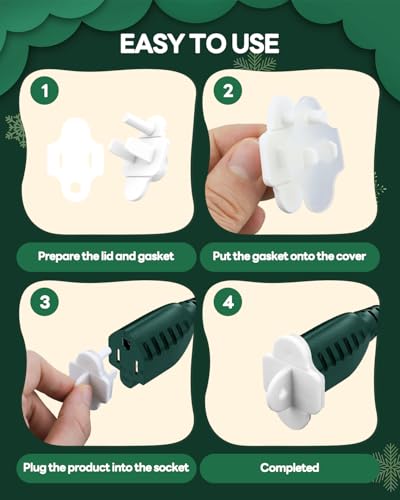 12-Pack Weatherproof Gaskets and Plug Protector Covers, Silicone & Plastic Waterproof Outdoor Plug Protector, Stop GFCI Tripping for Christmas Lights, Pool Pumps, Fits 2 & 3 Prong Plugs