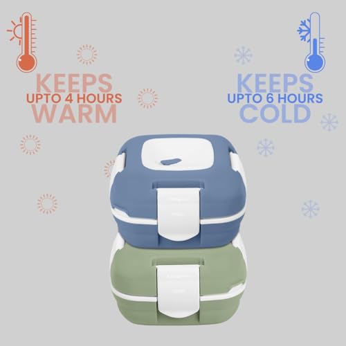 Pinnacle Insulated Leak Proof Lunch Box for Adults and Kids - Thermal Lunch Container With NEW Heat Release Valve 16 oz ~Set of 2~ Navy-Green - color: Navy-Green
