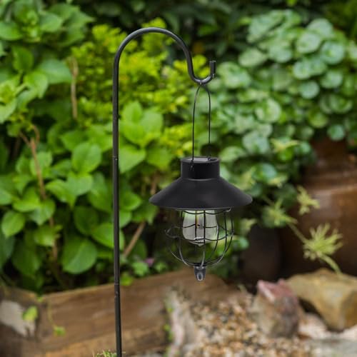 YAKii 6 Pack Solar Lantern Hanging Waterproof Outdoor Metal Solar Lamp with Warm White Light Decorate for Yard Garden Pathway Patio Porch (Black) - style: Black-6 pack