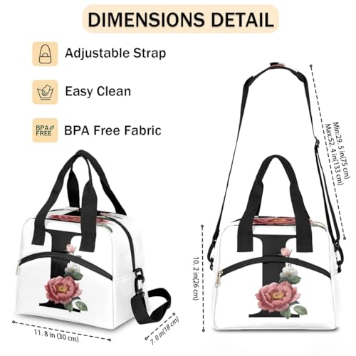 Letter I Insulated Lunch Bag for Women Men Reusable Waterproof Lunch Box Cooler Tote Bag One shoulder portable meal bag Portable Adult Lunchbox for Work Picnic Hiking Beach - color: Letter I