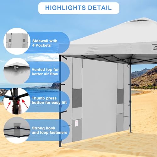 KAMPKEEPER 10x10 Easy Pop Up Canopy Tent with Sidewalls, Instant Outdoor Shade Shelter with Removable 10FT Sun Walls, Quick Setup Waterproof and UV-Resistant(White, 10x10FT with 1 sidewall) - color: White, size: 10x10FT with 1 sidewall