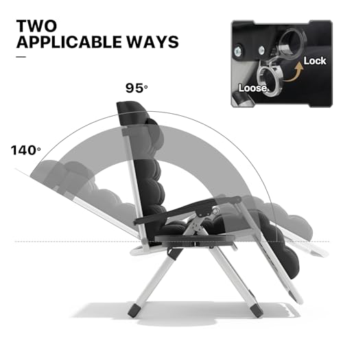 MoNiBloom Reinforced Zero Gravity Chair, Folding Pool Beach Lounger, Portable Tanning Chaise with Cushion, Headrest and Side Tray, 330lbs Capacity - Black - color: Black, size: Standard 1-Pack