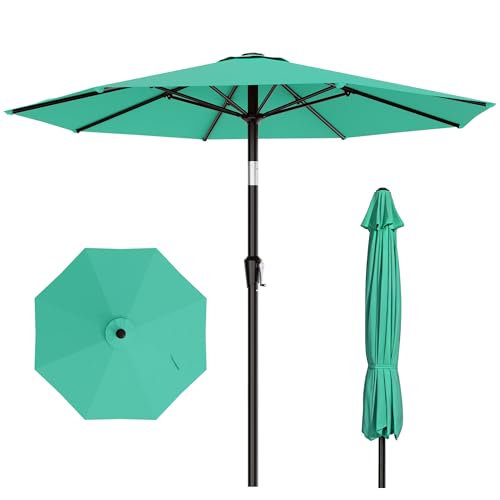 AreShark 10 FT Outdoor Patio Umbrella, Patio Table Umbrella with Push Button Tilt and Crank, Outdoor Patio Umbrellas with 8 Fiberglass Ribs, Patio Umbrellas for Market, Garden, Pool (Aqua Sky) - color: Aqua Sky