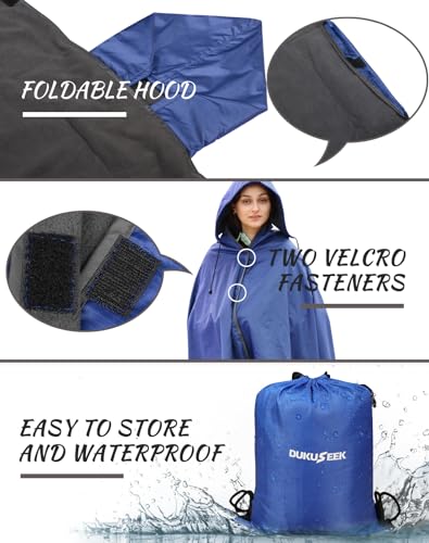 DUKUSEEK Outdoor Waterproof Stadium Blanket, XL Large (79x56) Hooded Stadium Blankets with Fleece,Portable,Warm Outside Blankets for Cold Weather, Camping, Sports, Beach, Football, Festivals… - color: Blue